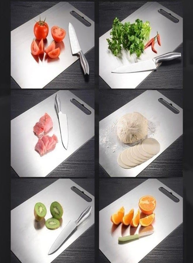 آي ستار لوح تقطيع مستطيل من الفولاذ المقاوم للصدأ من iSTAR | لوح عجن معدني مزدوج الجوانب بزوايا مستديرة | لوح تقطيع شديد التحمل، مقاوم للانزلاق والصدأ، مناسب للخضراوات والفواكه واللحوم والخبز - Image 4